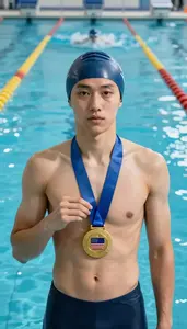 Swimming Butterfly Swimmer Wearing Swim Cap Standing Proudly