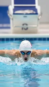 Swimming Butterfly Swimmer Wearing Goggles Powerful Stroking