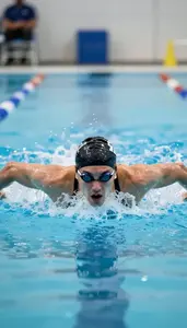 Swimming Butterfly Swimmer Wearing Hand Paddles Enduring
