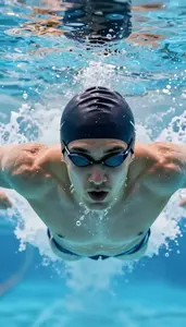 Swimming Butterfly Swimmer Wearing Swim Cap Smooth Diving