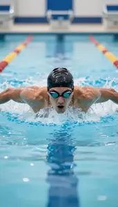 Swimming Butterfly Swimmer Wearing Goggles Focused Swimming