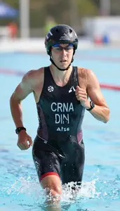 Triathlon Sprint Triathlete Wearing Helmet Powerful
