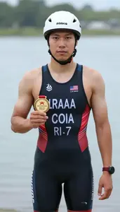 Triathlon Sprint Triathlete Wearing Helmet Standing Tall