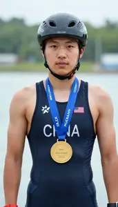 Triathlon Sprint Triathlete Wearing Helmet Standing With