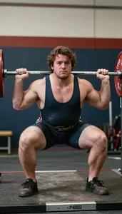 Weightlifting Powerlifter Wearing Singlet Focused Squatting