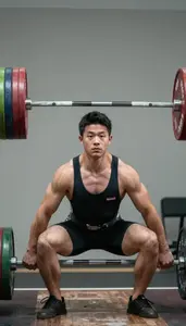 Weightlifting Snatch Specialist Wearing Singlet Explosive