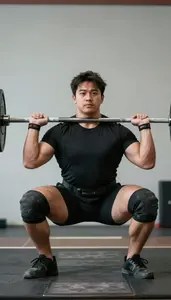 Weightlifting Strength Athlete Wearing Knee Sleeves Strong