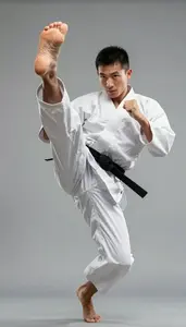 Wushu Sanda Fighter Wearing Uniform Precise Punching Flying