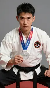Wushu Sanda Fighter Wearing Traditional Costume Posing