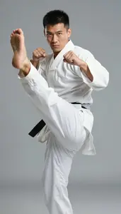 Wushu Sanda Fighter Wearing Traditional Costume Powerful