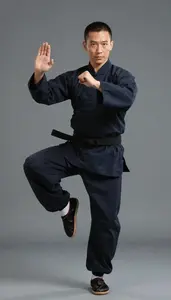 Wushu Wing Chun Practitioner Wearing Silk Shoes Precise