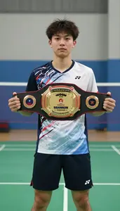 Badminton Defender Wearing Shorts Standing Triumphantly