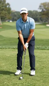 Golf Pro Golfer Wearing Golf Shoes Focused Putting Approach