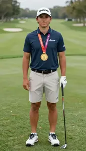 Golf Pro Golfer Wearing Golf Shoes Standing Proudly Awarded