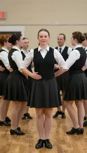 Irish Ceili Dancer In Soft Shoes And Group Formation Dancing