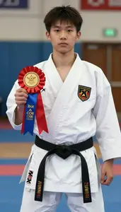Karate Junior Karateka Wearing Gi Showcasing Presented With