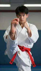 Karate Junior Karateka Wearing Red Belt Precise Punching