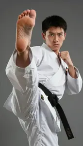 Karate Karateka Wearing Black Belt Determined Sparring