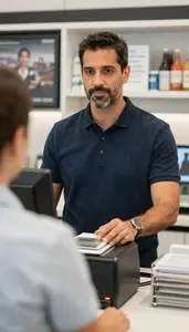 Male Check Out Cashier Stock Photo
