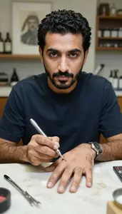 Male Fingernail Sculptor Stock Photo