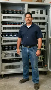 Male Private Branch Exchange Pbx Installer And Repairer Stock Photo