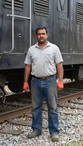 Male Railroad Car Cleaner Portrait Stock Photo