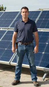 Male Solar Thermal Installer Stock Photo