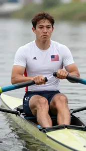 Rowing Sweep Rower Wearing Rowing Shirt Focused Sprinting