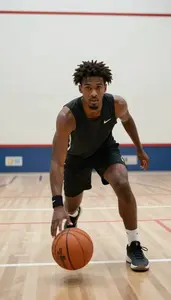 Squash Aggressive Player Wearing Wristband Quick Attacking