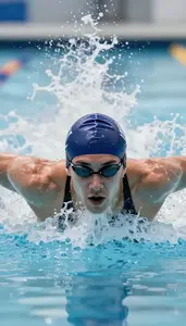 Swimming Backstroke Swimmer Wearing Swim Cap Powerful
