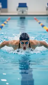 Swimming Butterfly Swimmer Wearing Swimsuit Focused Stroking