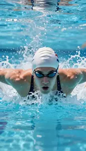 Swimming Butterfly Swimmer Wearing Swimsuit Focused