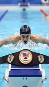Swimming Butterfly Swimmer Wearing Swim Cap Celebrating