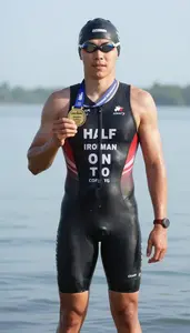 Triathlon Half Ironman Wearing Triathlon Suit Standing Tall