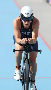 Triathlon Ironman Distance Wearing Cycling Shoes Focused