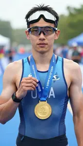 Triathlon Sprint Triathlete Wearing Goggles Standing With