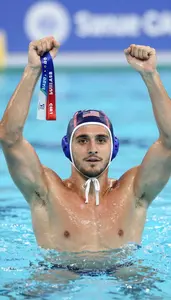 Water Polo Attacker Wearing Swimsuit Celebrating Wearing