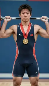 Weightlifting Strength Athlete Wearing Singlet Celebrating