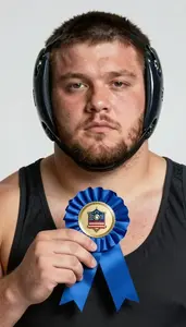 Wrestling Heavyweight Wearing Headgear Showcasing Proudly