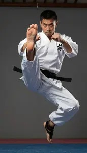 Wushu Sanda Fighter Wearing Silk Shoes Powerful Jumping