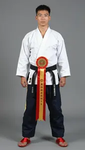 Wushu Sanda Fighter Wearing Silk Shoes Standing Tall Holding