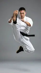 Wushu Shaolin Practitioner Wearing Sash Powerful Jumping