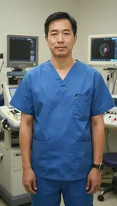 Male Cardiacvascular Sonographer Portrait Stock Photo