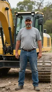Male Logging Excavator Operator Portrait Stock Photo