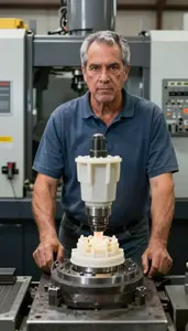 Male Plastic Thread Milling Machine Setup Operator Professional Stock Image