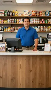Male Snack Bar Cashier Portrait Stock Photo