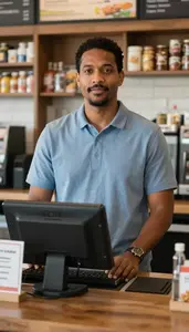 Male Snack Bar Cashier Professional Stock Image
