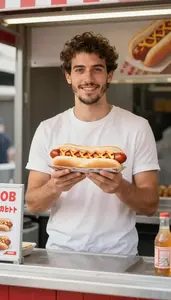 Male Hot Dog Vender Portrait Stock Photo