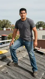 Male Hot Tar Roofer Stock Photo