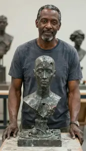 Male Non Representational Metal Sculptor Portrait Stock Photo